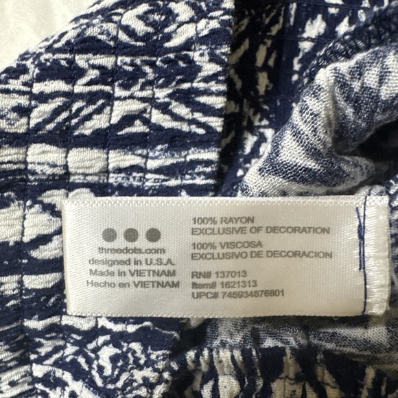 Three Dots Womens Navy White Geometric Tribal Print Wide Leg Rayon Pants Size M - Picture 8 of 9